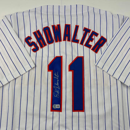 Autographed/Signed Buck Showalter New York Pinstripe Baseball Jersey Beckett BAS COA