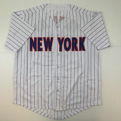 Autographed/Signed Buck Showalter New York Pinstripe Baseball Jersey Beckett BAS COA