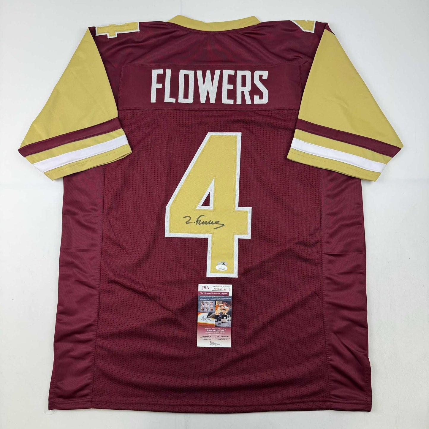 Autographed/Signed Zay Flowers Boston College Maroon Football Jersey Beckett BAS COA