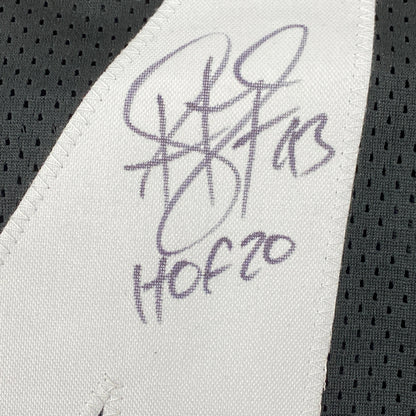 Autographed/Signed Troy Polamalu HOF 20 Pittsburgh Black Football Jersey Beckett BAS COA