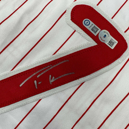 Autographed/Signed Trea Turner Philadelphia Pinstripe Baseball Jersey Beckett BAS COA
