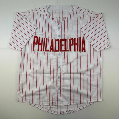 Autographed/Signed Trea Turner Philadelphia Pinstripe Baseball Jersey Beckett BAS COA