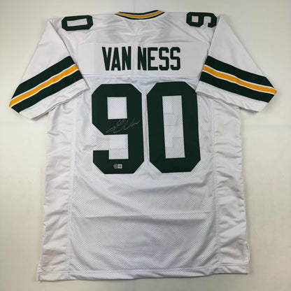 Autographed/Signed Lukas Van Ness Green Bay White Football Jersey Beckett BAS COA