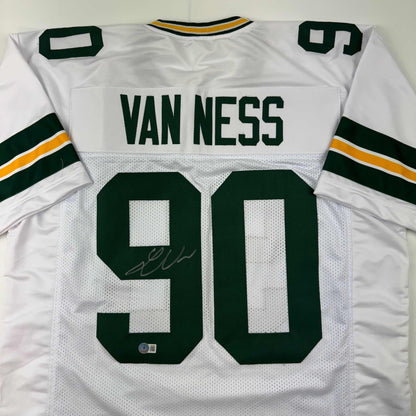 Autographed/Signed Lukas Van Ness Green Bay White Football Jersey Beckett BAS COA