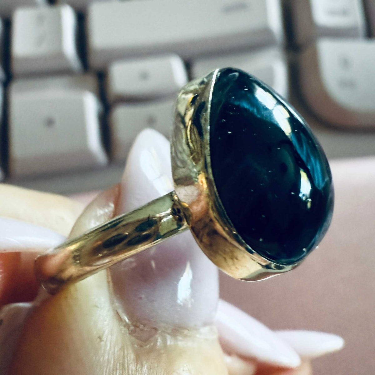 Pietersite Pear-Shaped Ring – Sterling Silver – Size 7
