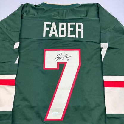 Autographed/Signed Brock Faber Minnesota Green Hockey Jersey JSA COA