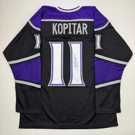 Autographed/Signed Anze Kopitar Los Angeles LA Black Hockey Jersey Beckett BAS COA #2