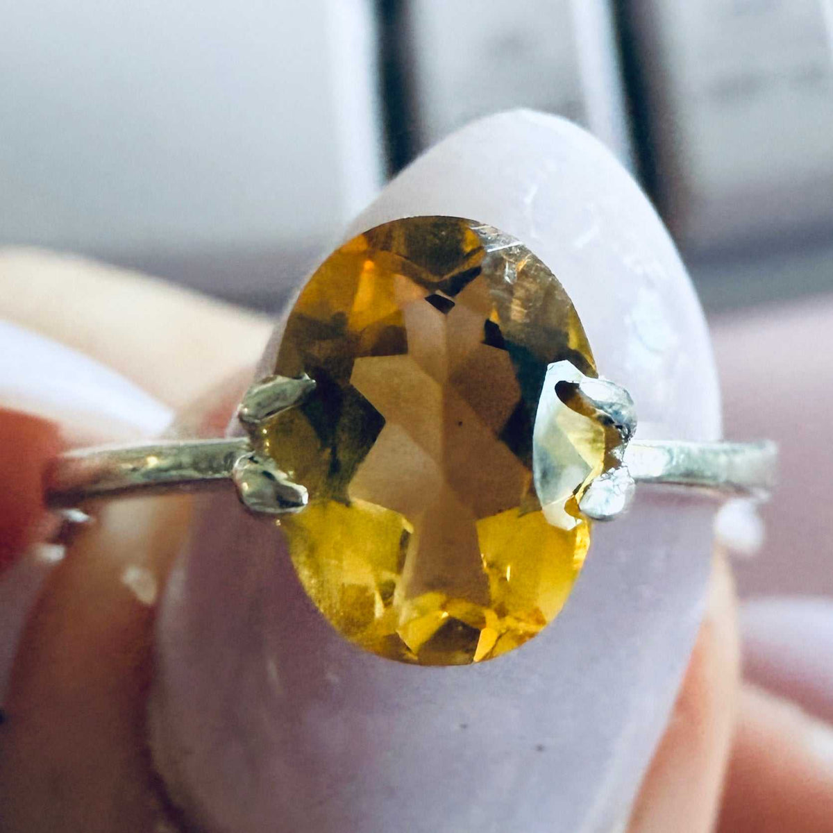 Citrine Oval Solitaire Ring – Sterling Silver – Sizes 5 and 10