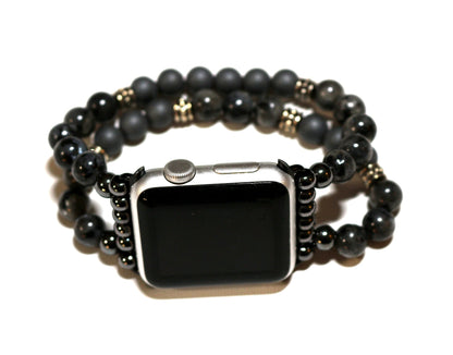 Mens Black Labradorite-Matte Hemitite Band for Apple Watch