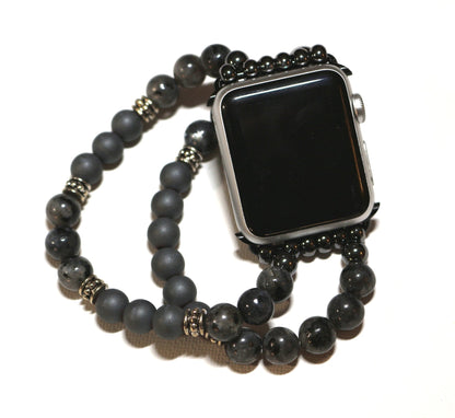 Mens Black Labradorite-Matte Hemitite Band for Apple Watch