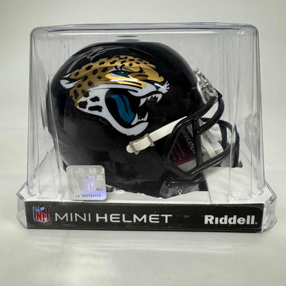 Autographed/Signed Travis Etienne Jacksonville Jaguars Jags Mini Football Helmet Beckett BAS COA