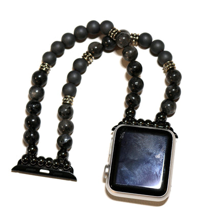 Mens Black Labradorite-Matte Hemitite Band for Apple Watch