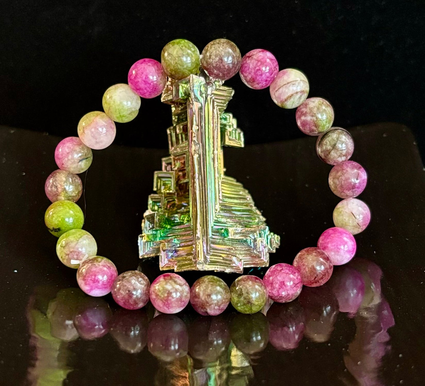 Reiki-Infused Natural Watermelon Tourmaline Bracelet for Heart Chakra Healing, Emotional Balance & Joy (8mm)