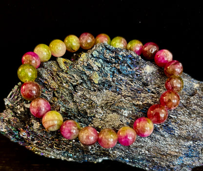 Reiki-Infused Natural Watermelon Tourmaline Bracelet for Heart Chakra Healing, Emotional Balance & Joy (8mm)