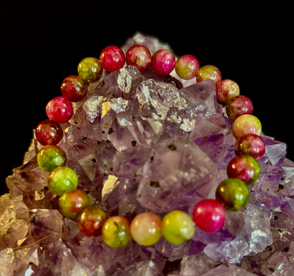 Reiki-Infused Natural Watermelon Tourmaline Bracelet for Heart Chakra Healing, Emotional Balance & Joy (8mm)