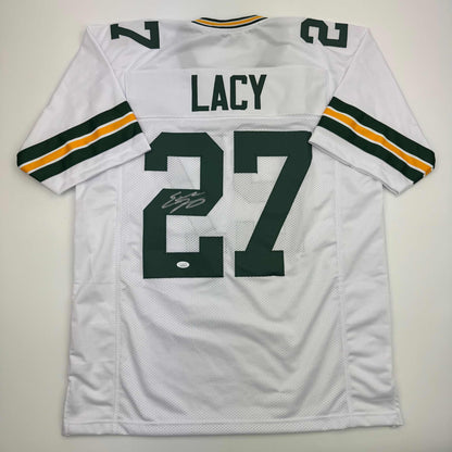 Autographed/Signed Eddie Lacy Green Bay White Football Jersey JSA COA