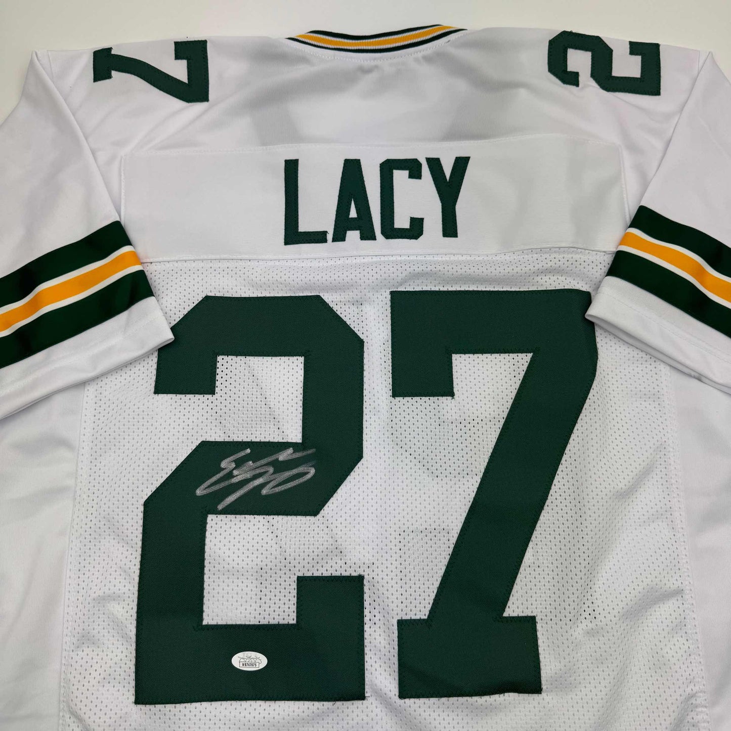 Autographed/Signed Eddie Lacy Green Bay White Football Jersey JSA COA