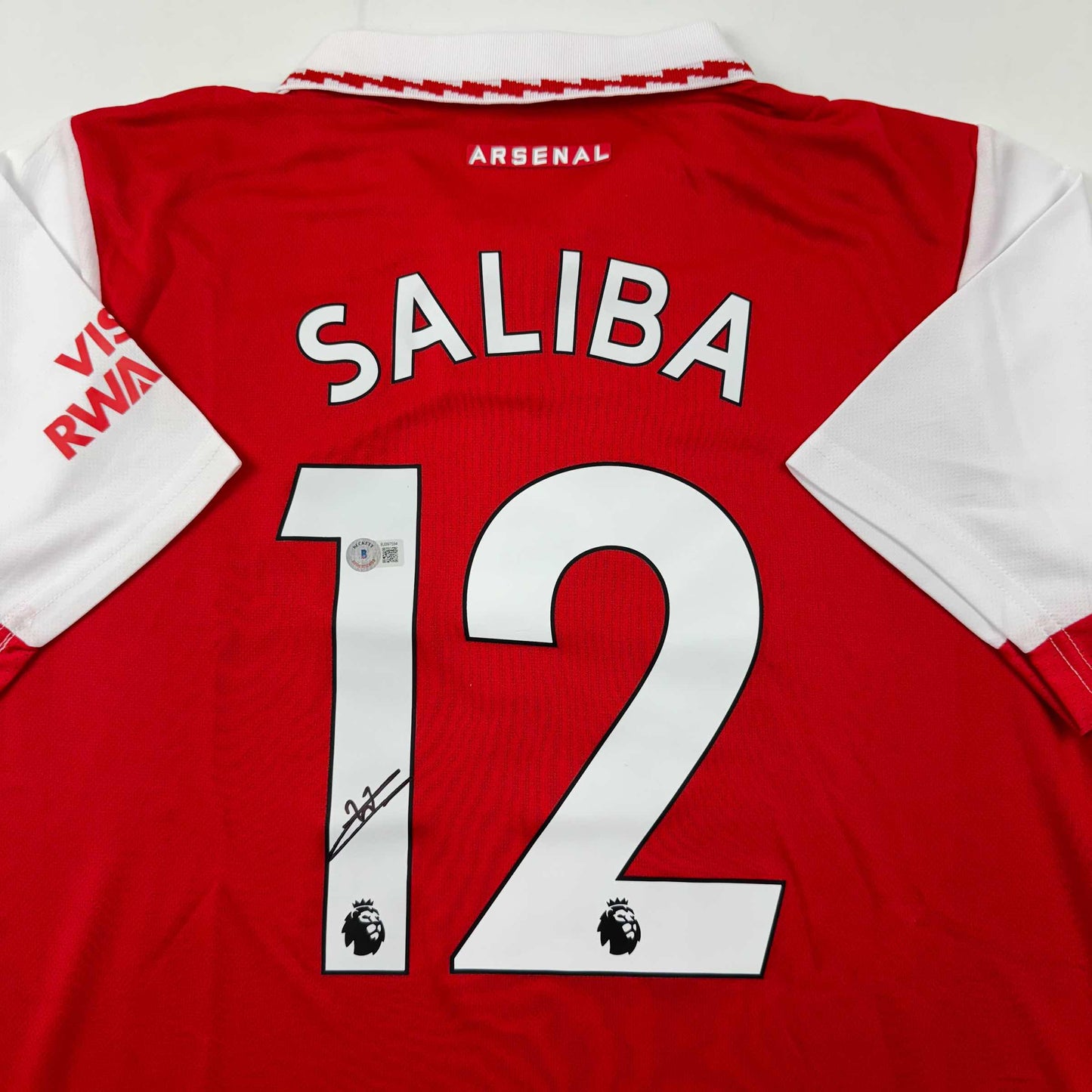 Autographed/Signed William Saliba Arsenal Red Soccer Jersey Beckett BAS COA