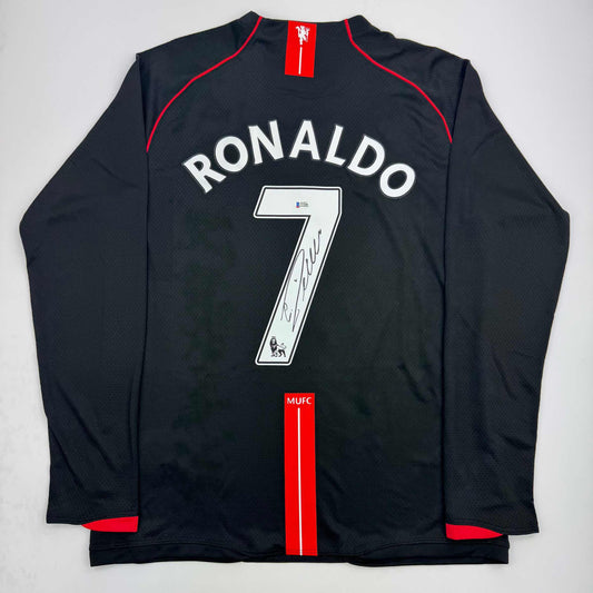 Autographed/Signed Cristiano Ronaldo Manchester United Black Soccer Jersey Beckett BAS COA #3