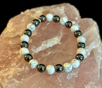White Howlite & Hematite Energy Protection Bracelet
