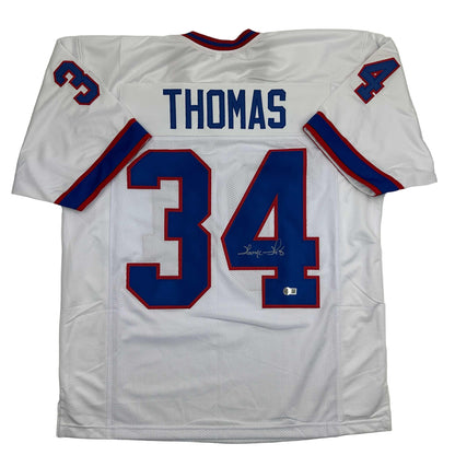 Autographed/Signed Thurman Thomas Buffalo White Football Jersey Beckett BAS COA