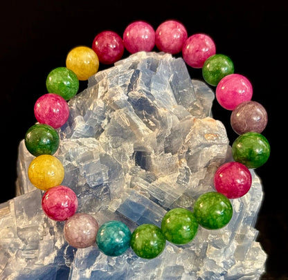 Natural Multicolor Tourmaline Bracelet – 10mm Beads for Energy, Protection & Joy