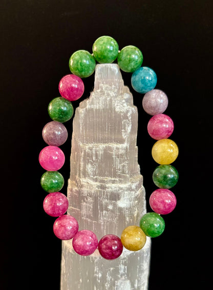Natural Multicolor Tourmaline Bracelet – 10mm Beads for Energy, Protection & Joy