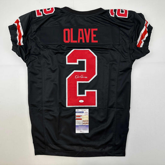 Autographed/Signed Chris Olave Ohio State Black College Football Jersey JSA COA