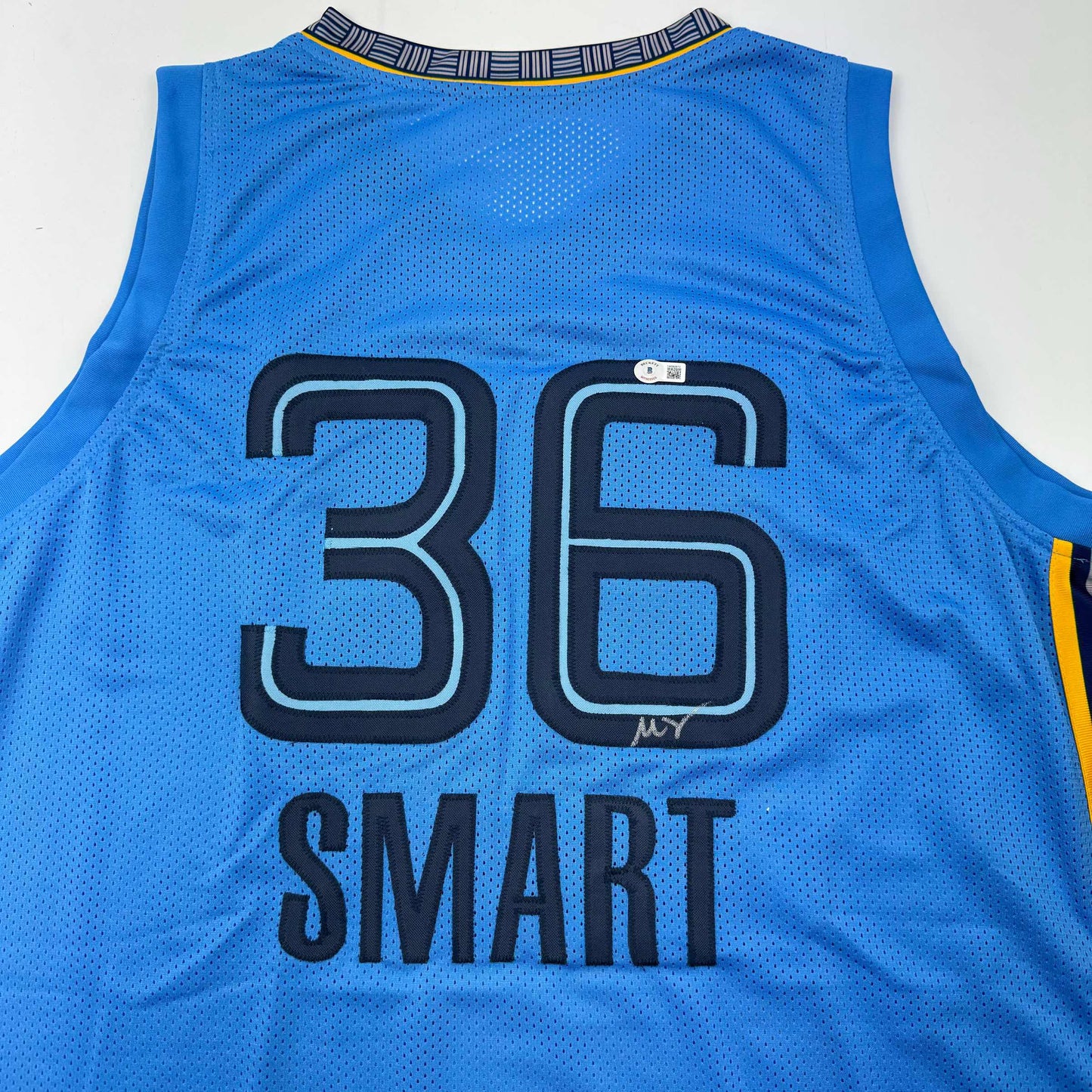 Autographed/Signed Marcus Smart Memphis Light Blue Basketball Jersey Beckett BAS COA