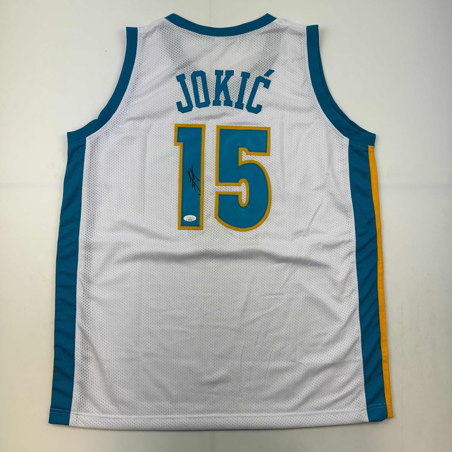 Autographed/Signed Nikola Jokic Denver White Retro Throwback Basketball Jersey JSA COA