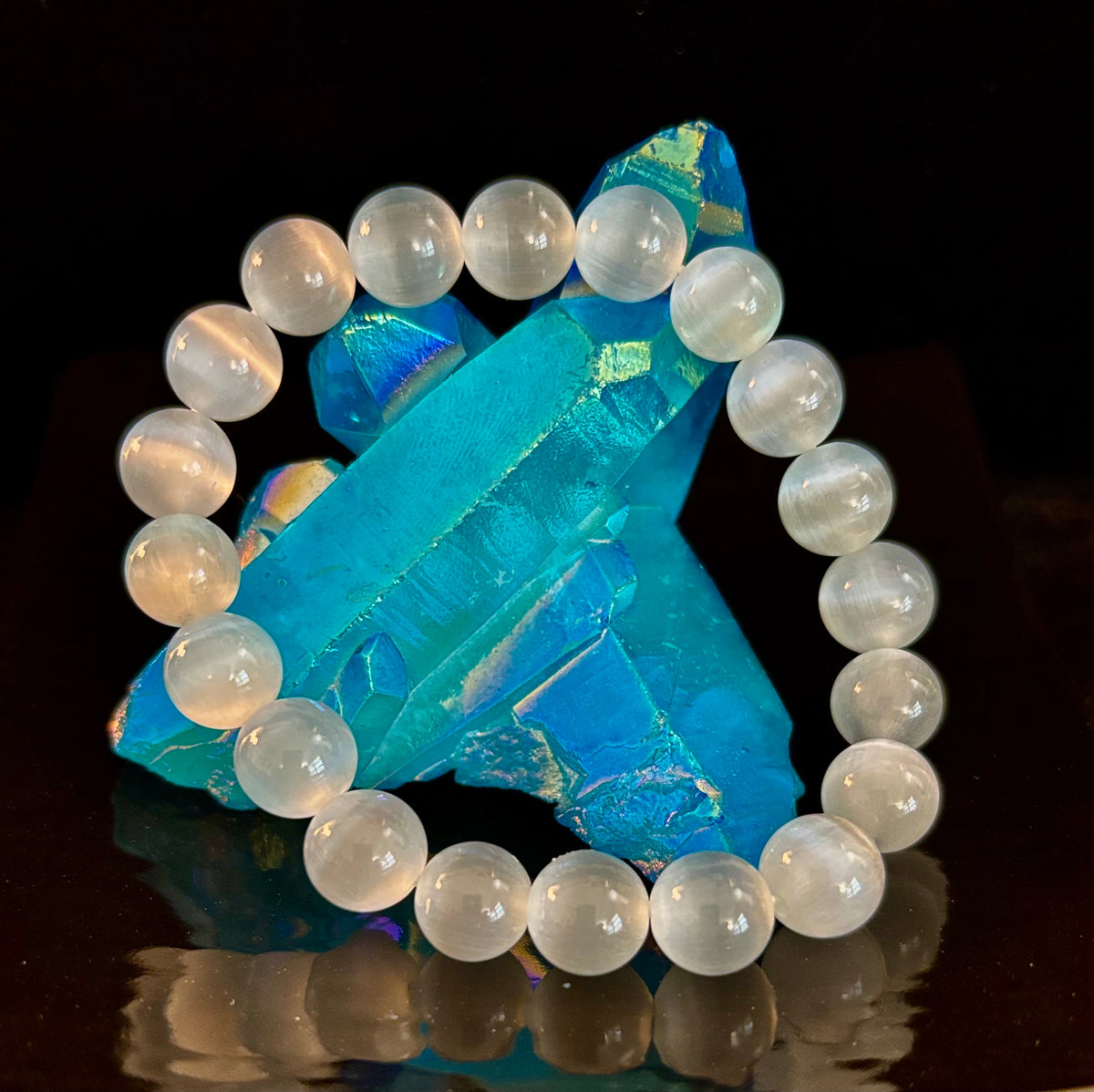 Reiki-Infused White Cat Eye Stone Bracelet for Intuitive Focus, Clarity & Calm Confidence (8mm, 10mm & 12mm)