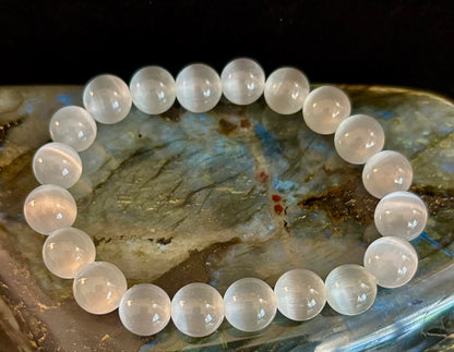 Reiki-Infused White Cat Eye Stone Bracelet for Intuitive Focus, Clarity & Calm Confidence (8mm, 10mm & 12mm)