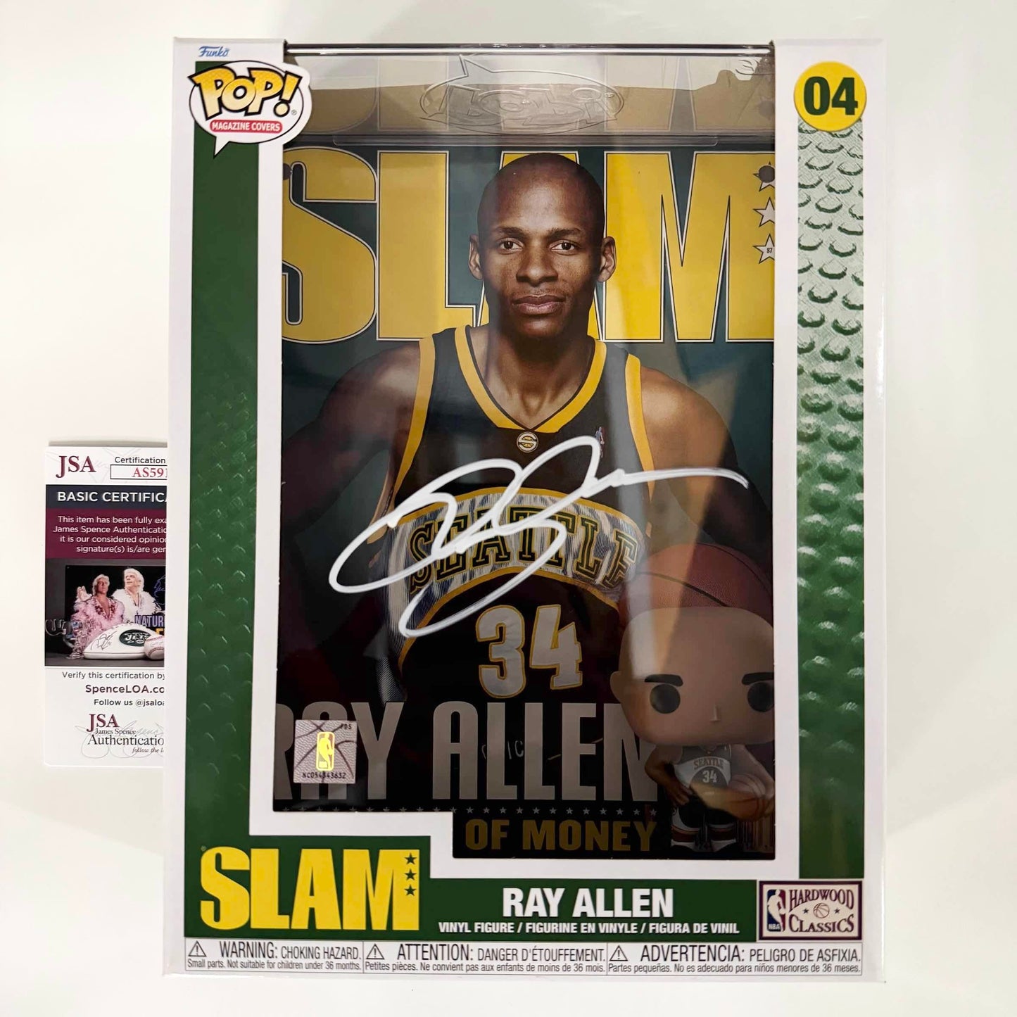 Autographed/Signed Ray Allen Seattle Supersonics Basketball SLAM Magazine Cover Funko Pop #04 Figurine JSA COA