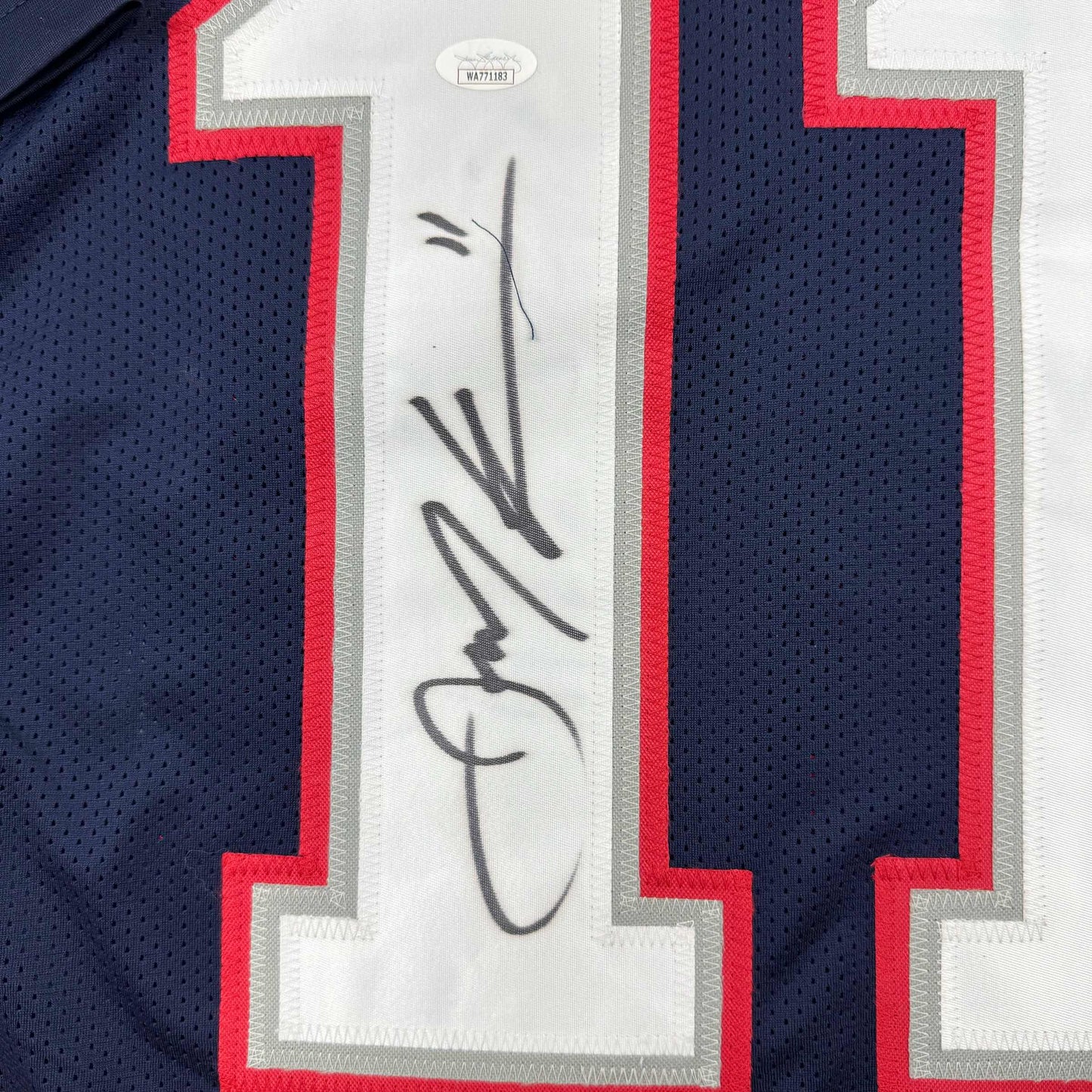 Autographed/Signed Julian Edelman New England Blue Football Jersey JSA COA