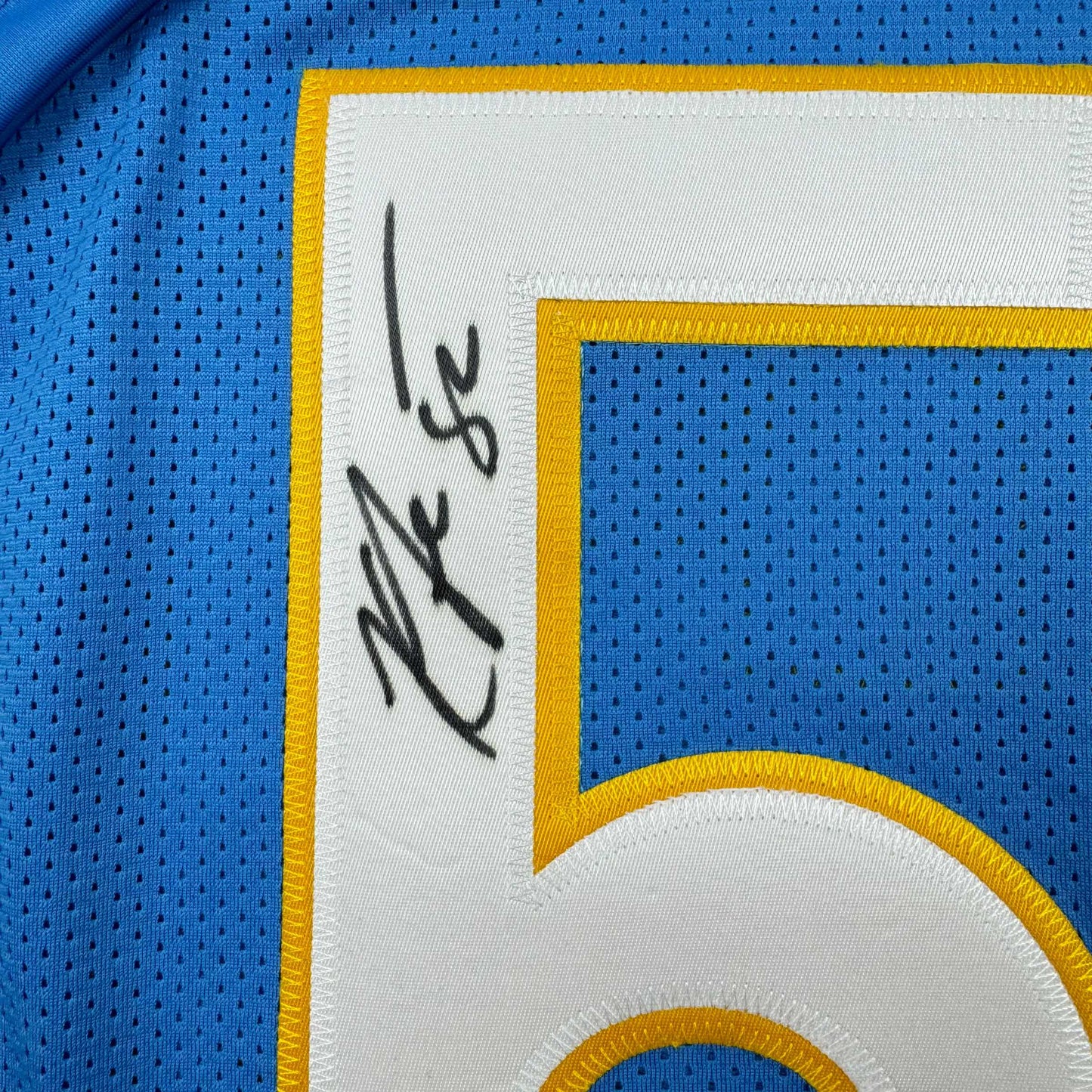 Autographed/Signed Khalil Mack Los Angeles LA Light Blue Football Jersey Beckett BAS COA