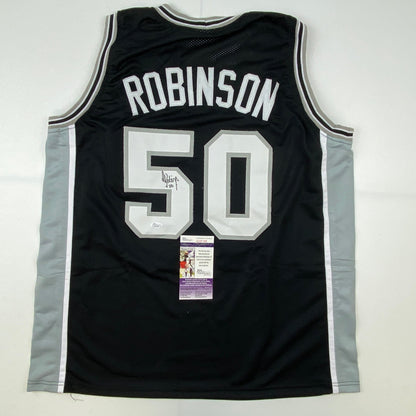Autographed/Signed David Robinson San Antonio Black Basketball Jersey JSA COA
