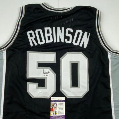 Autographed/Signed David Robinson San Antonio Black Basketball Jersey JSA COA