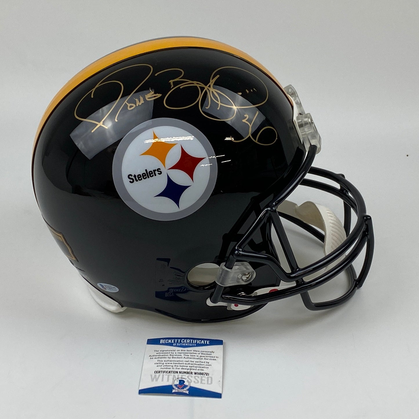 Autographed/Signed Jerome Bettis Pittsburgh Steelers Full Size FS F/S Replica Football Helmet Beckett BAS COA