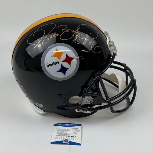 Autographed/Signed Jerome Bettis Pittsburgh Steelers Full Size FS F/S Replica Football Helmet Beckett BAS COA