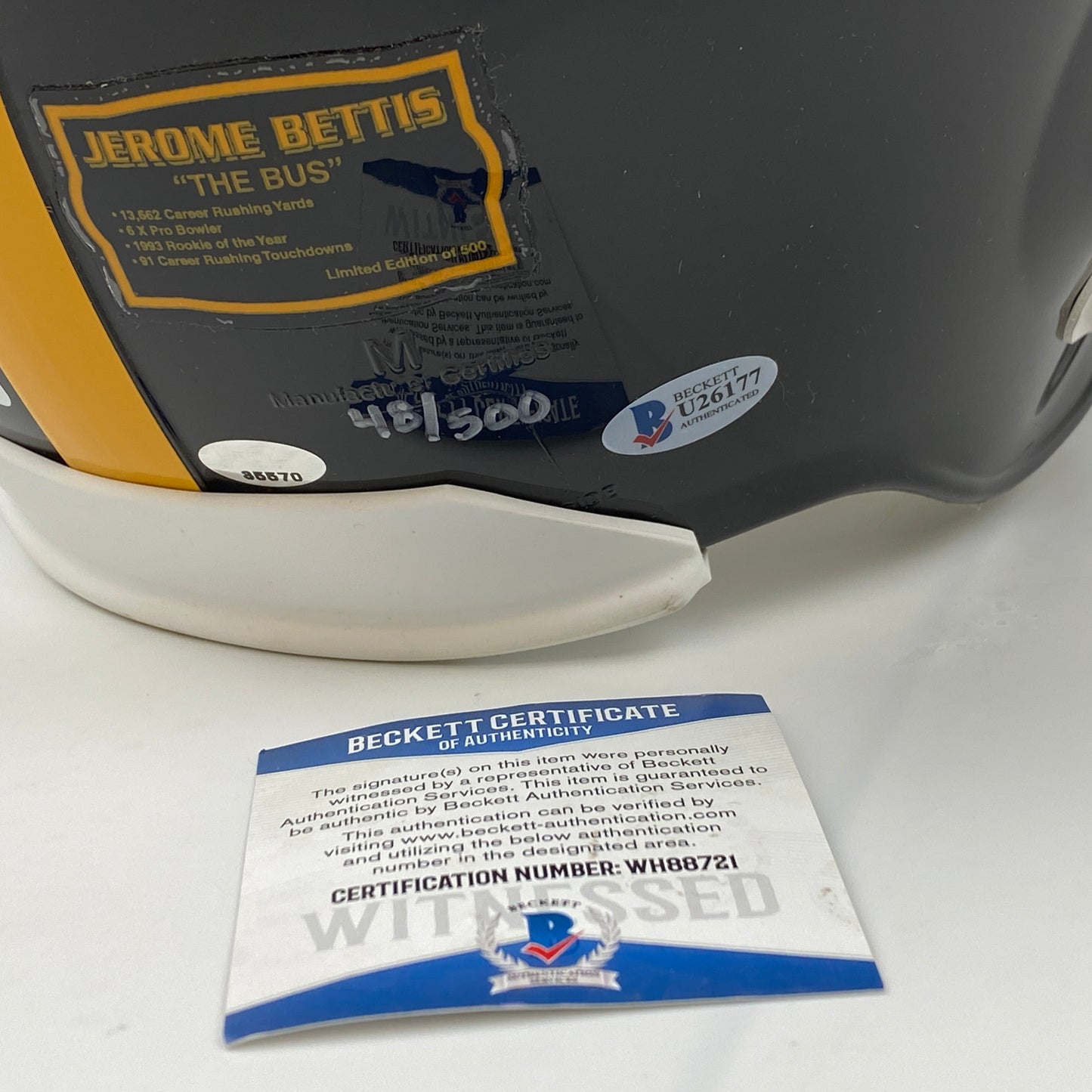 Autographed/Signed Jerome Bettis Pittsburgh Steelers Full Size FS F/S Replica Football Helmet Beckett BAS COA