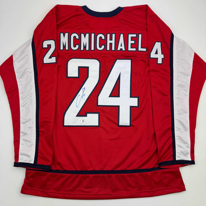 Autographed/Signed Connor McMichael Washington Red Hockey Jersey Beckett BAS COA