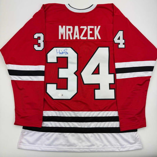 Autographed/Signed Petr Mrazek Chicago Red Hockey Jersey Beckett BAS COA