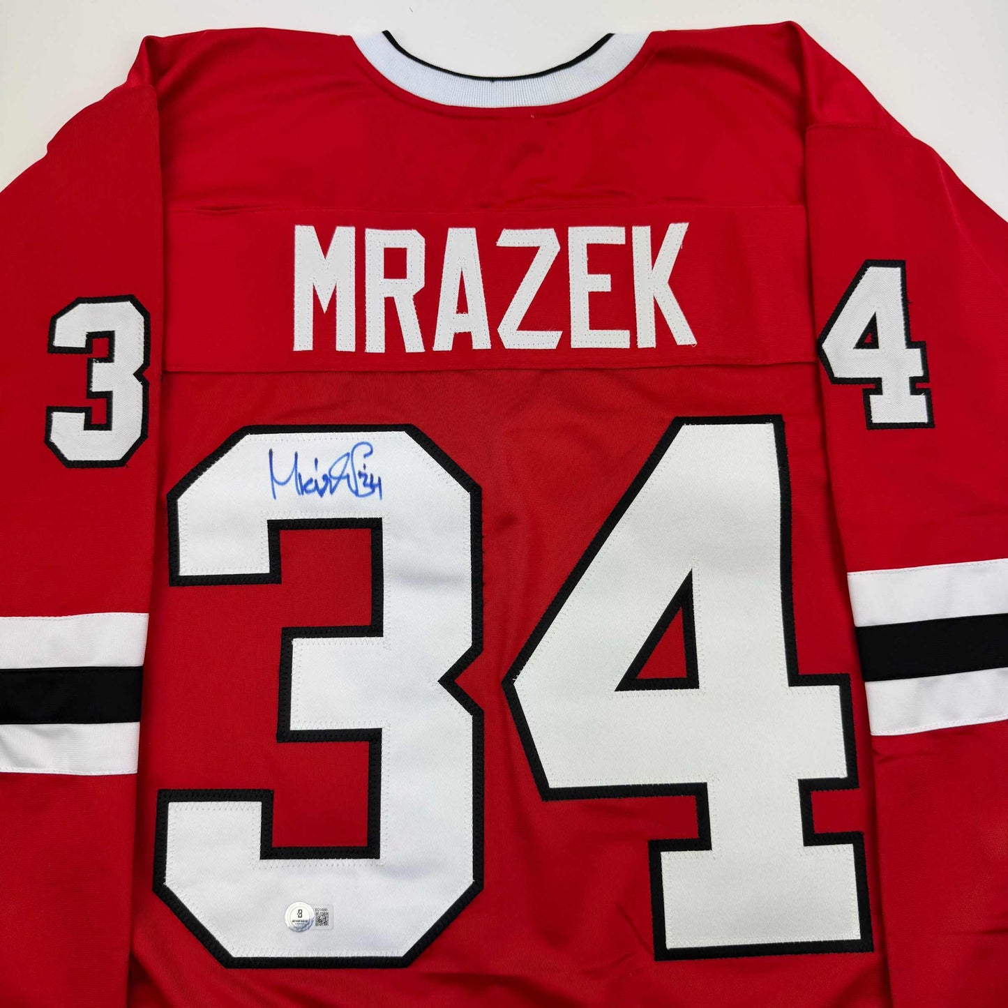 Autographed/Signed Petr Mrazek Chicago Red Hockey Jersey Beckett BAS COA