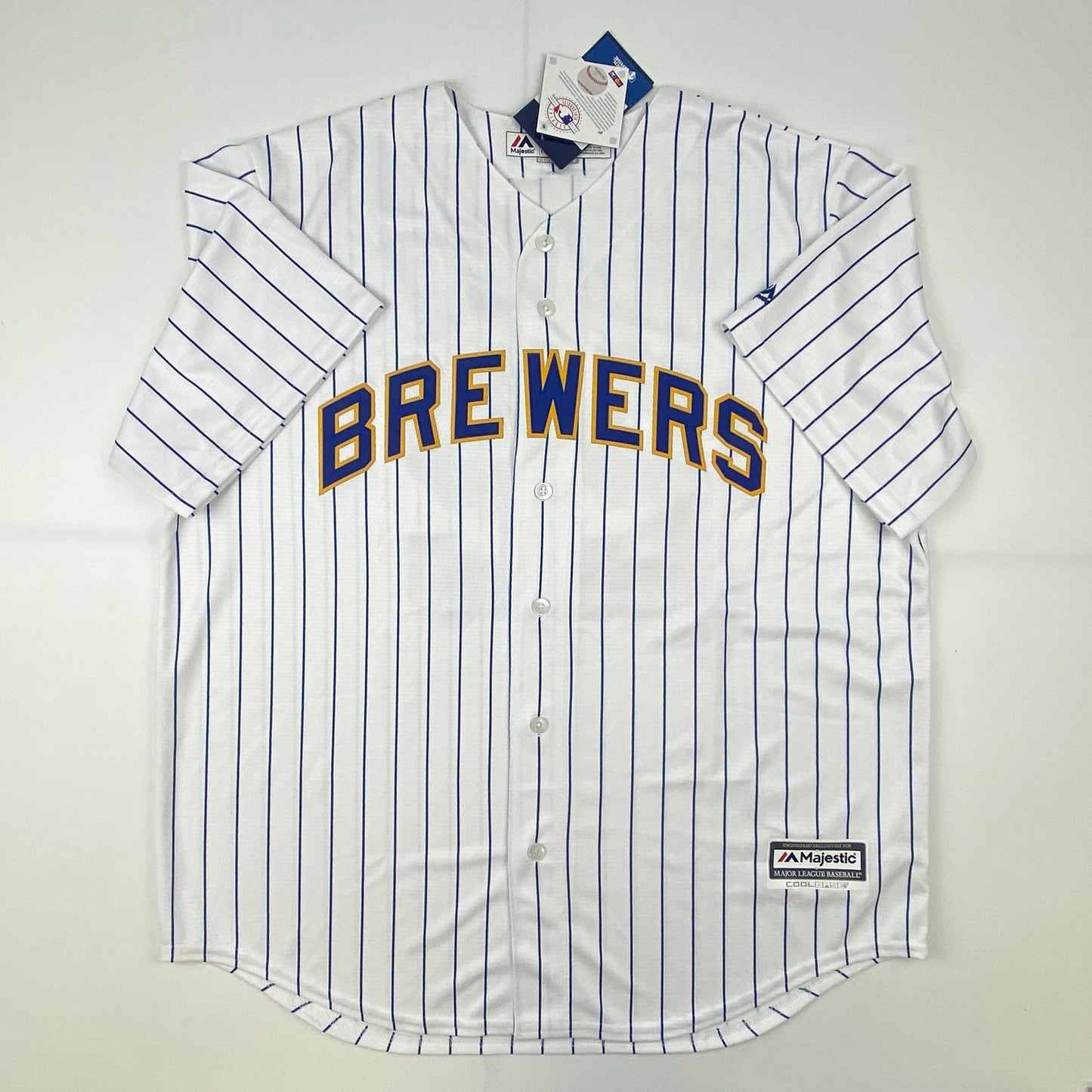 Autographed/Signed Christian Yelich Brew Crew Milwaukee Brewers Pinstripe Cool Base Baseball Jersey JSA COA