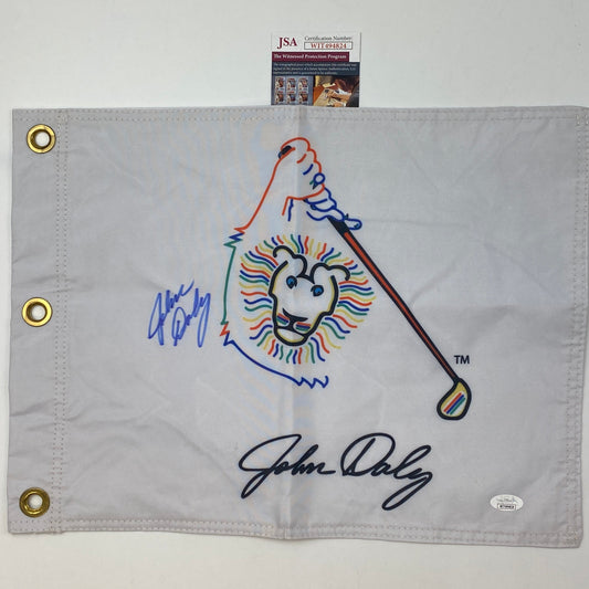 Autographed/Signed John Daly White PGA Championship Golf Flag/Pin JSA COA Auto