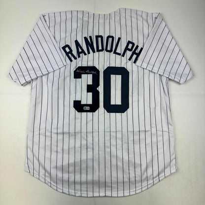 Autographed/Signed Willie Randolph New York Pinstripe Baseball Jersey Beckett BAS COA