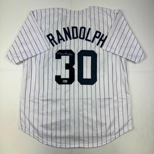 Autographed/Signed Willie Randolph New York Pinstripe Baseball Jersey Beckett BAS COA