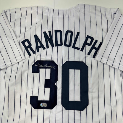 Autographed/Signed Willie Randolph New York Pinstripe Baseball Jersey Beckett BAS COA
