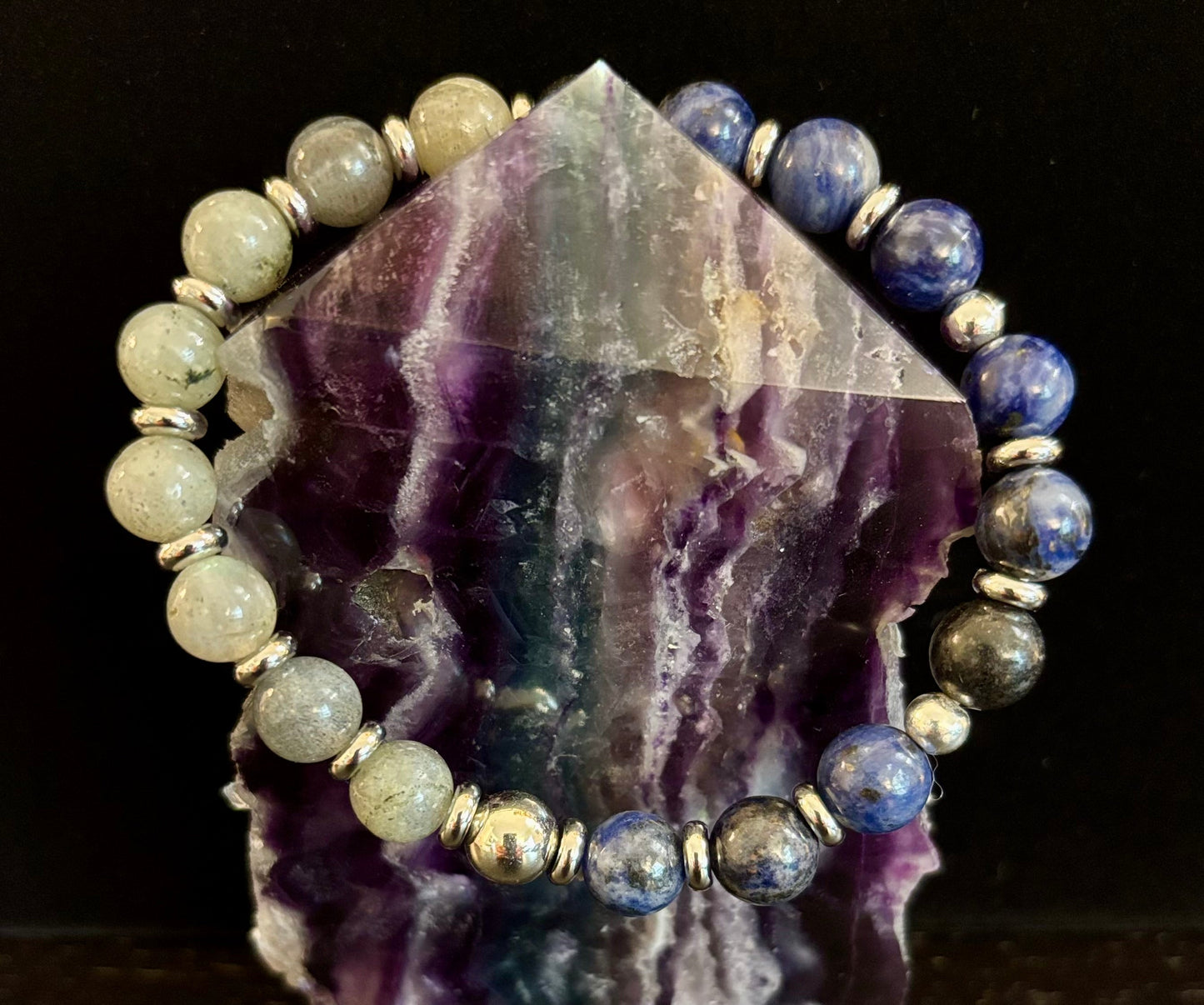 Sodalite & Labradorite Reiki-Infused Intuition & Clarity Bracelet (Medium–Large Wrist)