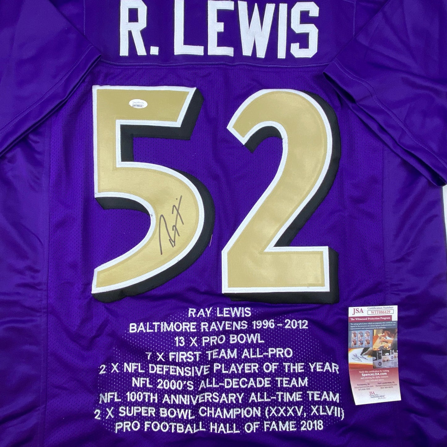 Autographed/Signed Ray Lewis Baltimore Color Rush Stat Football Jersey JSA COA